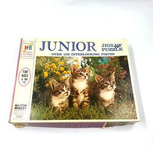 Vintage Milton Bradley Junior Jigsaw Puzzle 100 Interlocking Pieces Kittens USED